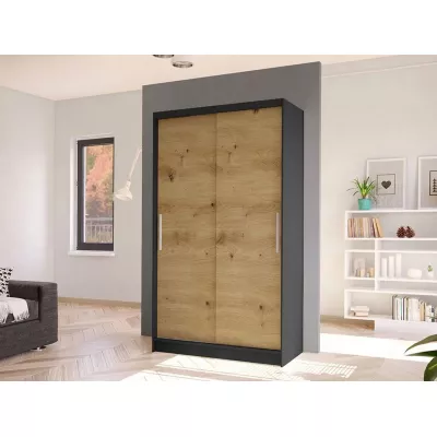 Úzka šatníková skriňa 100 cm s posuvnými dverami ARAPO 1 - dub artisan / čierna