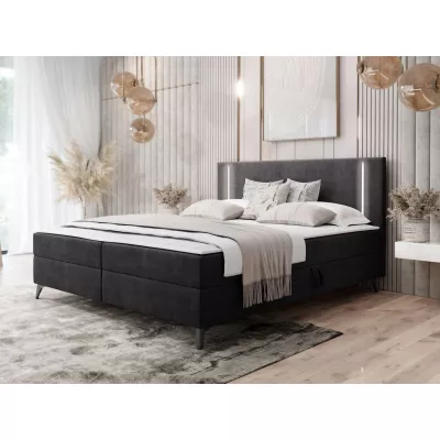 Americká manželská posteľ 160x200 s LED osvetlením FIDOREA - čierna + topper ZDARMA