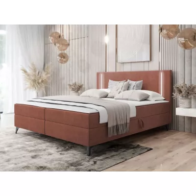 Americká manželská posteľ 160x200 s LED osvetlením FIDOREA - staroružová + topper ZDARMA