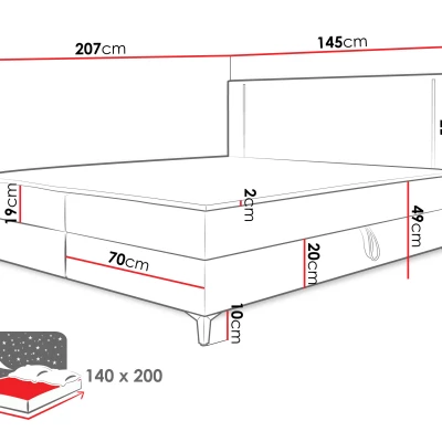 Americká manželská posteľ 140x200 s LED osvetlením FIDOREA - svetlá béžová + topper ZDARMA