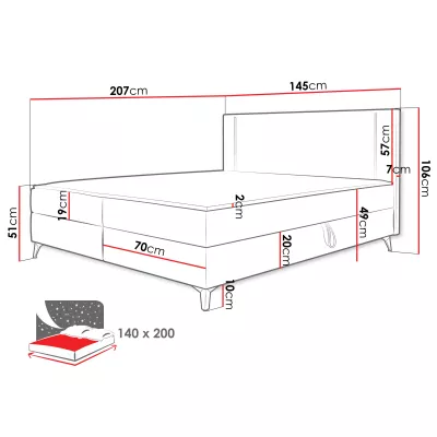 Americká manželská posteľ 140x200 s LED osvetlením FIDOREA - staroružová + topper ZDARMA