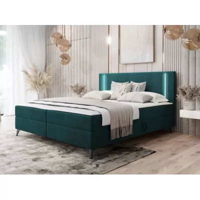Americká manželská posteľ 160x200 s LED osvetlením FIDOREA - tyrkysová + topper ZDARMA