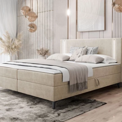 Americká manželská posteľ 180x200 s LED osvetlením FIDOREA - svetlá béžová + topper ZDARMA