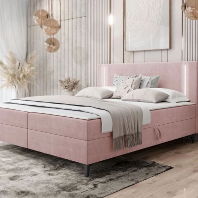 Americká manželská posteľ 180x200 s LED osvetlením FIDOREA - pastelová ružová + topper ZDARMA