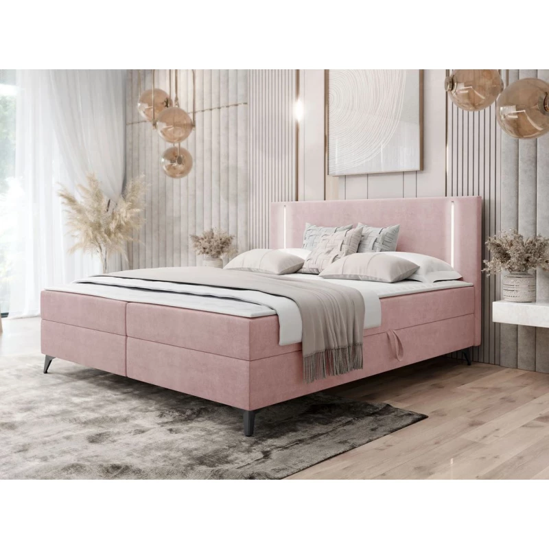 Americká manželská posteľ 180x200 s LED osvetlením FIDOREA - pastelová ružová + topper ZDARMA