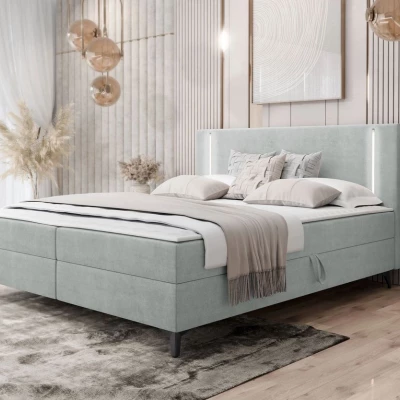 Americká manželská posteľ 180x200 s LED osvetlením FIDOREA - šedostrieborná + topper ZDARMA