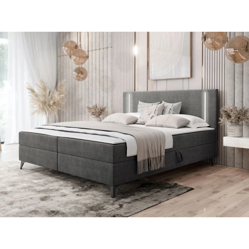 Americká manželská posteľ 180x200 s LED osvetlením FIDOREA - šedá + topper ZDARMA