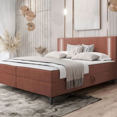 Americká manželská posteľ 180x200 s LED osvetlením FIDOREA - staroružová + topper ZDARMA