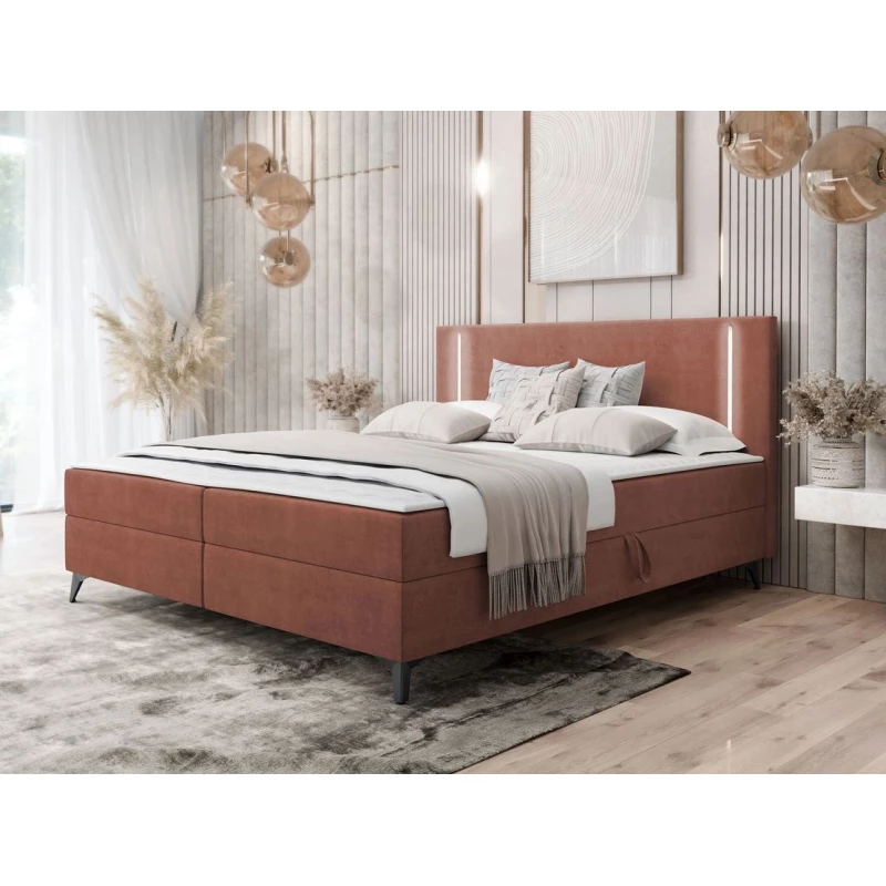 Americká manželská posteľ 180x200 s LED osvetlením FIDOREA - staroružová + topper ZDARMA
