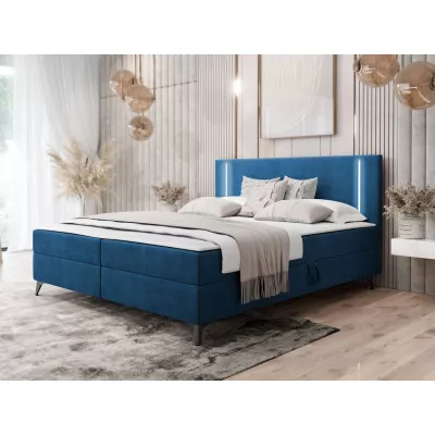 Americká manželská posteľ 200x200 s LED osvetlením FIDOREA - námornícka modrá + topper ZDARMA