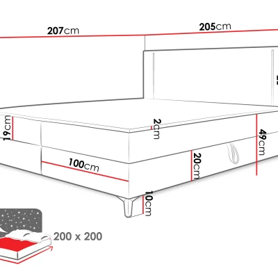 Americká manželská posteľ 200x200 s LED osvetlením FIDOREA - čierna + topper ZDARMA