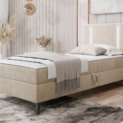 Americká jednolôžková posteľ 90x200 FIDOREA - svetlá béžová, pravé prevedenie + topper ZDARMA