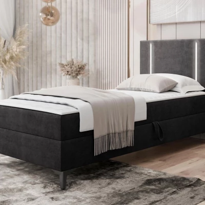 Americká jednolôžková posteľ 90x200 FIDOREA - čierna, pravé prevedenie + topper ZDARMA