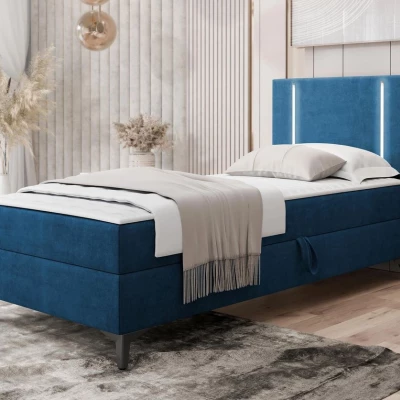 Americká jednolôžková posteľ 90x200 FIDOREA - námornícka modrá, pravé prevedenie + topper ZDARMA