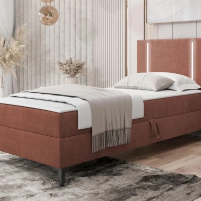 Americká jednolôžková posteľ 90x200 FIDOREA - staroružová, pravé prevedenie + topper ZDARMA