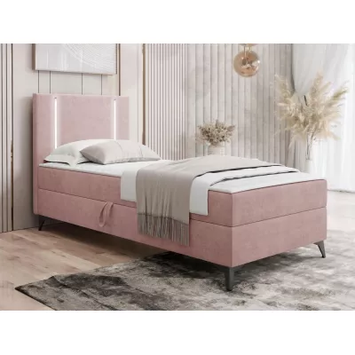 Americká jednolôžková posteľ 90x200 FIDOREA - pastelová ružová, ľavé prevedenie + topper ZDARMA