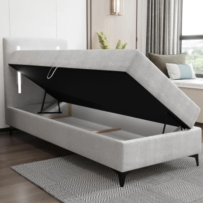 Americká jednolôžková posteľ 90x200 FIDOREA - čierna, ľavé prevedenie + topper ZDARMA