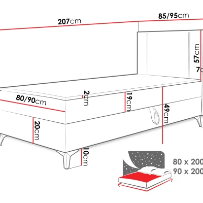 Americká jednolôžková posteľ 80x200 FIDOREA - šedostrieborná, ľavé prevedenie + topper ZDARMA