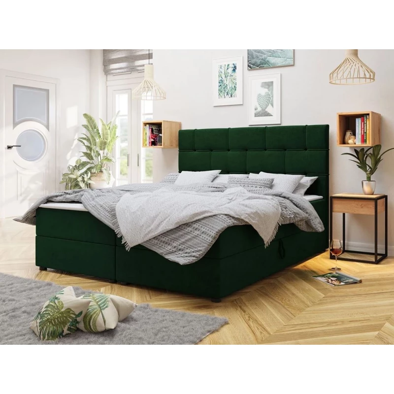 Boxspringová manželská posteľ 180x200 FIGIEL - zelená + topper ZDARMA