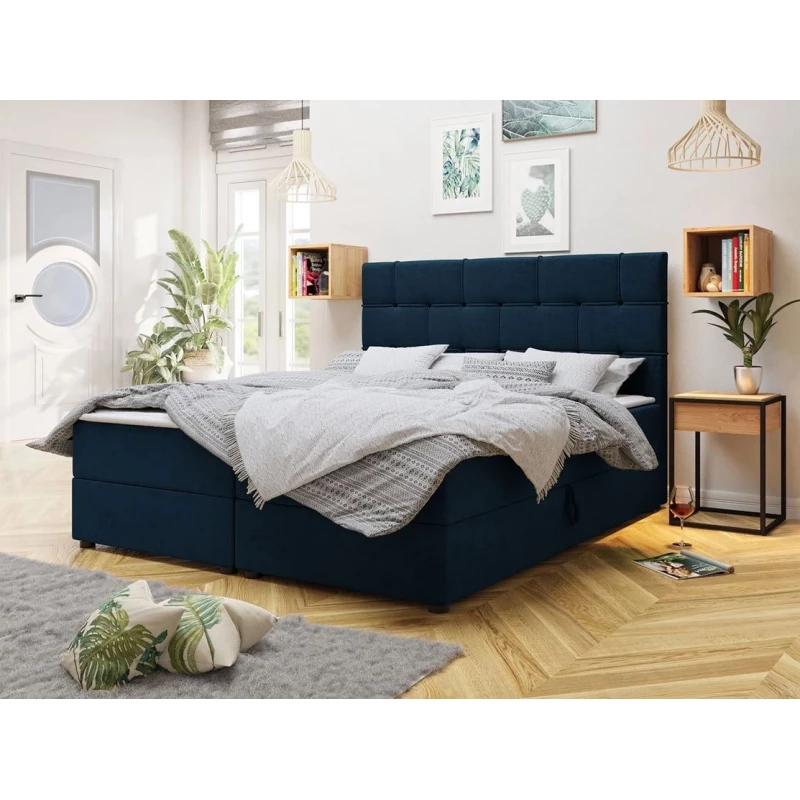 Boxspringová manželská posteľ 160x200 FIGIEL - modrá + topper ZDARMA