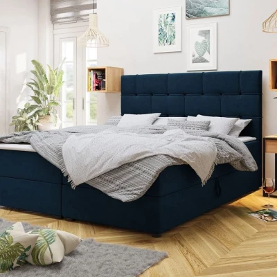 Boxspringová manželská posteľ 140x200 FIGIEL - modrá + topper ZDARMA