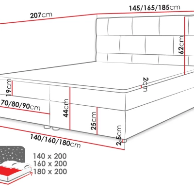 Boxspringová manželská posteľ 140x200 FIGIEL - tmavá šedá + topper ZDARMA