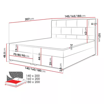 Boxspringová manželská posteľ 180x200 FIGIEL - tmavá šedá + topper ZDARMA