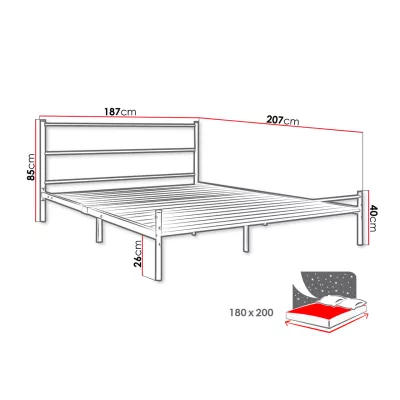 Kovová manželská posteľ 180x200 KARBY 2 - čierna