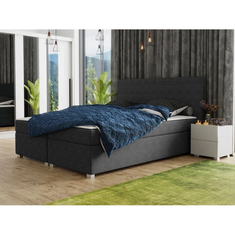 Americká manželská posteľ s vysokým čelom 140x200 PITEA - tmavá šedá 2 + topper ZDARMA