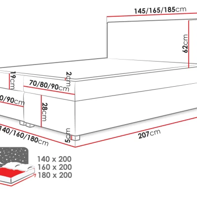 Americká manželská posteľ s vysokým čelom 140x200 PITEA - tmavá šedá 2 + topper ZDARMA