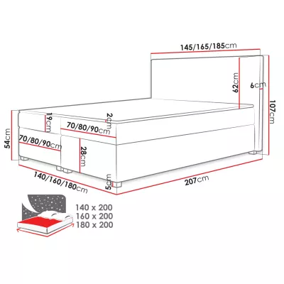 Americká manželská posteľ s vysokým čelom 160x200 PITEA - špinavá biela + topper ZDARMA