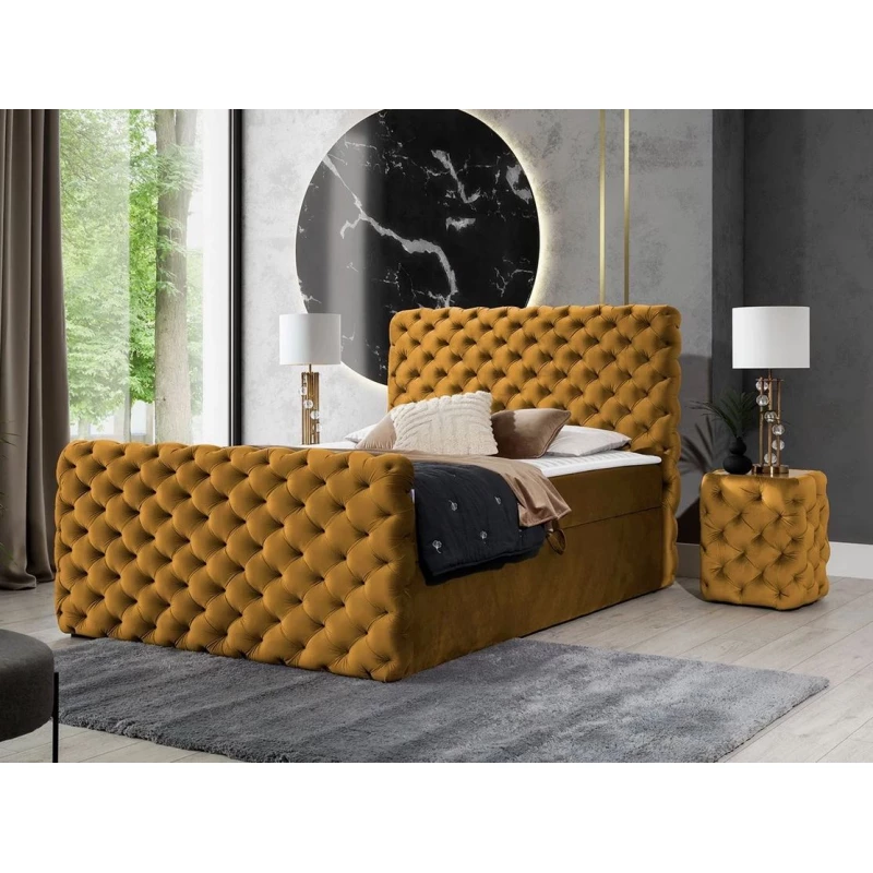 Hotelová jednolôžková posteľ 120x200 VALANCIA LUX - horčicová + topper ZDARMA