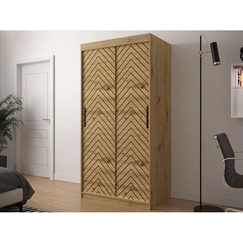 Úzka šatníková skriňa 100 cm ORIOT - dub artisan / čierna