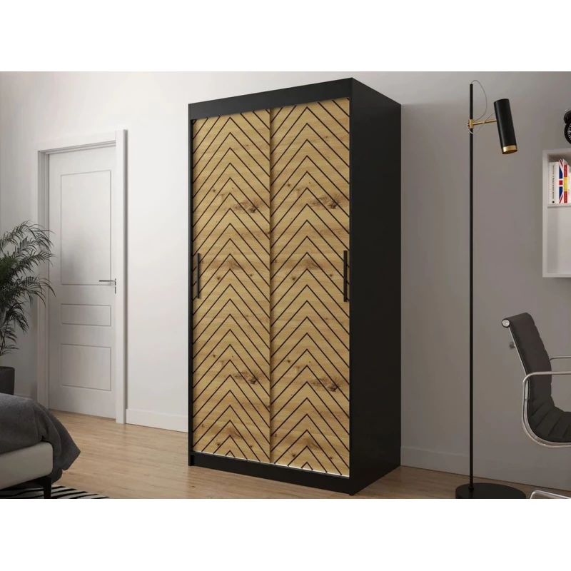 Úzka šatníková skriňa 100 cm ORIOT - čierna / dub artisan