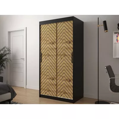 Úzka šatníková skriňa 100 cm ORIOT - čierna / dub artisan