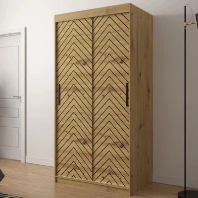 Úzka šatníková skriňa 100 cm so šuplíkmi ORIOT - dub artisan / čierna