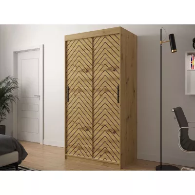 Úzka šatníková skriňa 100 cm so šuplíkmi ORIOT - dub artisan / čierna