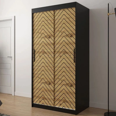 Úzka šatníková skriňa 100 cm so šuplíkmi ORIOT - čierna / dub artisan