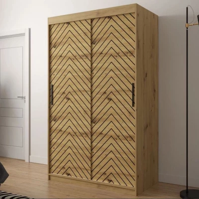 Úzka šatníková skriňa 120 cm so šuplíkmi ORIOT - dub artisan / čierna