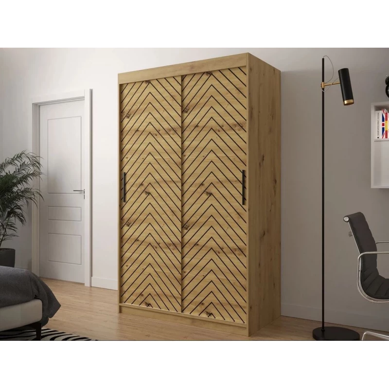 Úzka šatníková skriňa 120 cm so šuplíkmi ORIOT - dub artisan / čierna