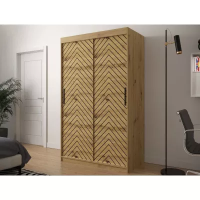Úzka šatníková skriňa 120 cm so šuplíkmi ORIOT - dub artisan / čierna