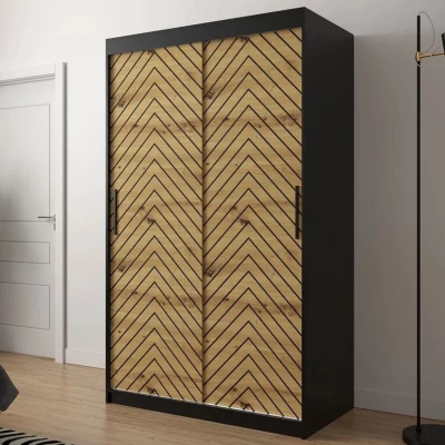 Úzka šatníková skriňa 120 cm so šuplíkmi ORIOT - čierna / dub artisan