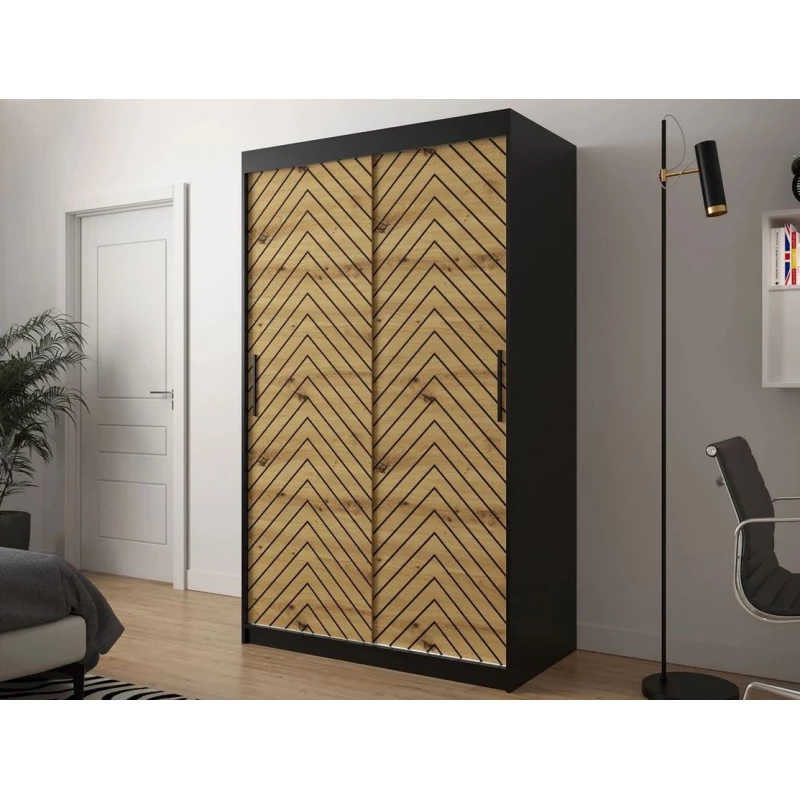 Úzka šatníková skriňa 120 cm so šuplíkmi ORIOT - čierna / dub artisan