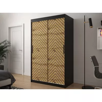 Úzka šatníková skriňa 120 cm so šuplíkmi ORIOT - čierna / dub artisan