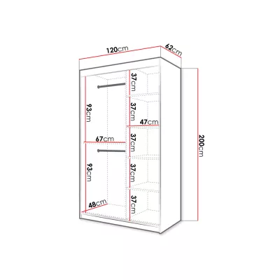 Úzka šatníková skriňa 120 cm ORIOT - biela / čierna
