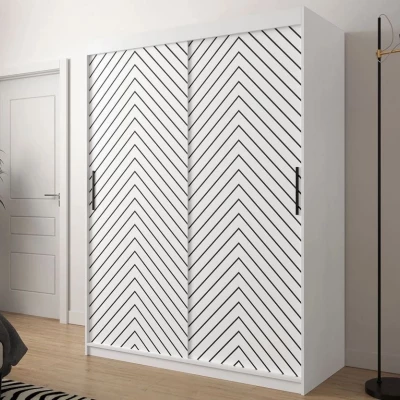 Šatníková skriňa 150 cm s posuvnými dverami a šuplíkmi ORIOT - biela / čierna