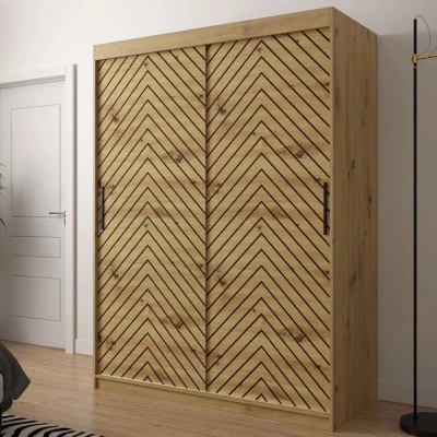 Šatníková skriňa 150 cm s posuvnými dverami a šuplíkmi ORIOT - dub artisan / čierna
