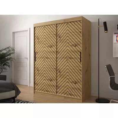 Šatníková skriňa 150 cm s posuvnými dverami a šuplíkmi ORIOT - dub artisan / čierna