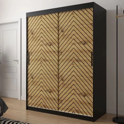 Šatníková skriňa 150 cm s posuvnými dverami a šuplíkmi ORIOT - čierna / dub artisan