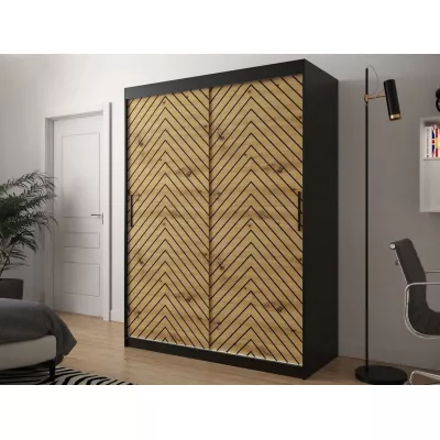 Šatníková skriňa 150 cm s posuvnými dverami a šuplíkmi ORIOT - čierna / dub artisan